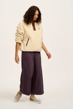 Discount Halston - Wide leg Cotton & Hemp Trousers in Plum Perfect Purple All Bottoms