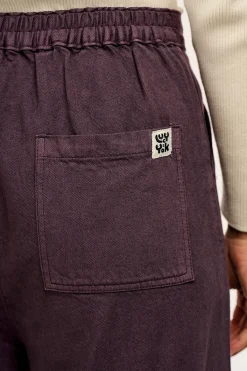 Discount Halston - Wide leg Cotton & Hemp Trousers in Plum Perfect Purple All Bottoms