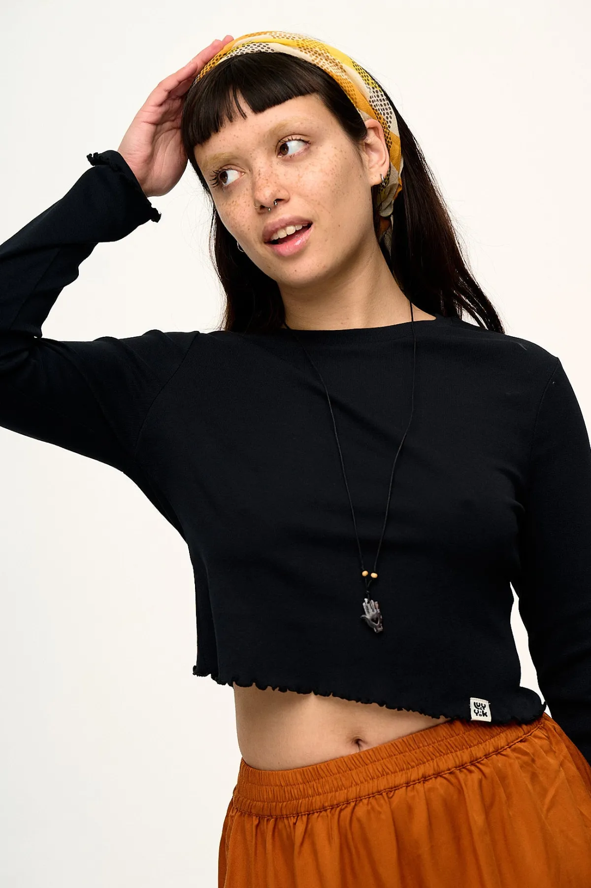 New Hansel - Long Sleeve Cotton Top in Black All Tops & Tees|Cropped Tops
