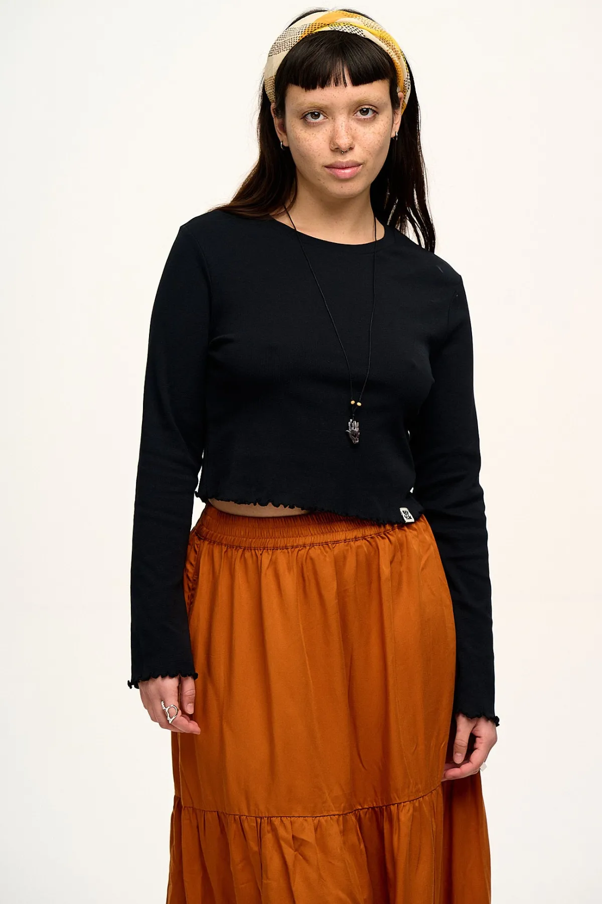 New Hansel - Long Sleeve Cotton Top in Black All Tops & Tees|Cropped Tops