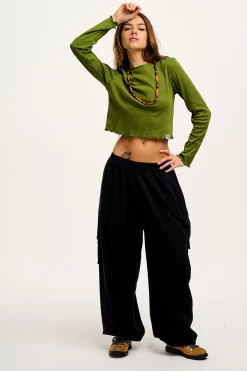 Online Hansel - Long Sleeve Cotton Top in Pesto Green All Tops & Tees|Cropped Tops
