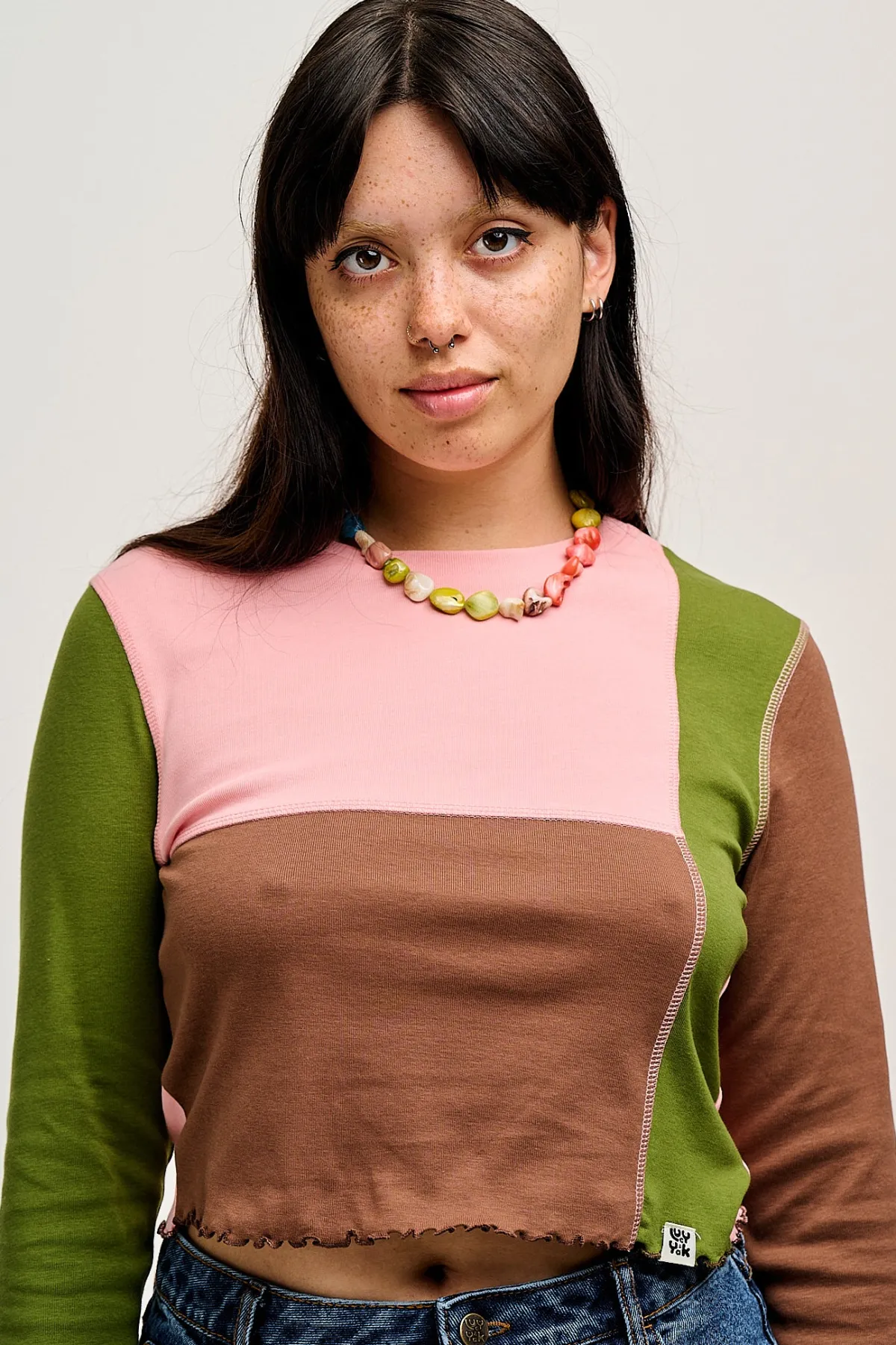 Sale Hansel - Long Sleeve Cotton Top in Khaki, Brown & Rose Pink All Tops & Tees|Cropped Tops