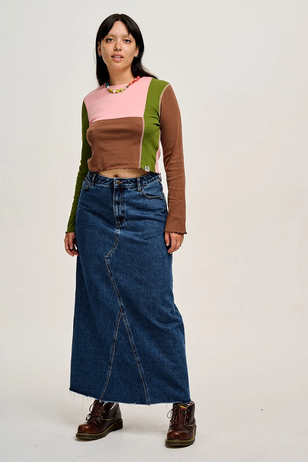 Sale Hansel - Long Sleeve Cotton Top in Khaki, Brown & Rose Pink All Tops & Tees|Cropped Tops