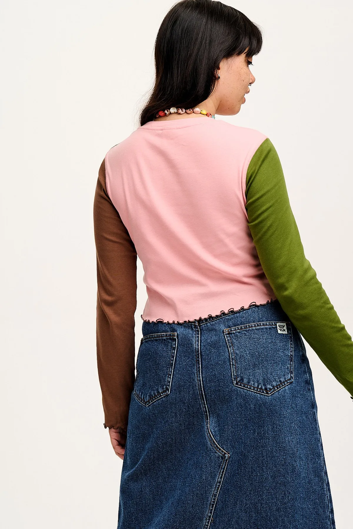 Sale Hansel - Long Sleeve Cotton Top in Khaki, Brown & Rose Pink All Tops & Tees|Cropped Tops