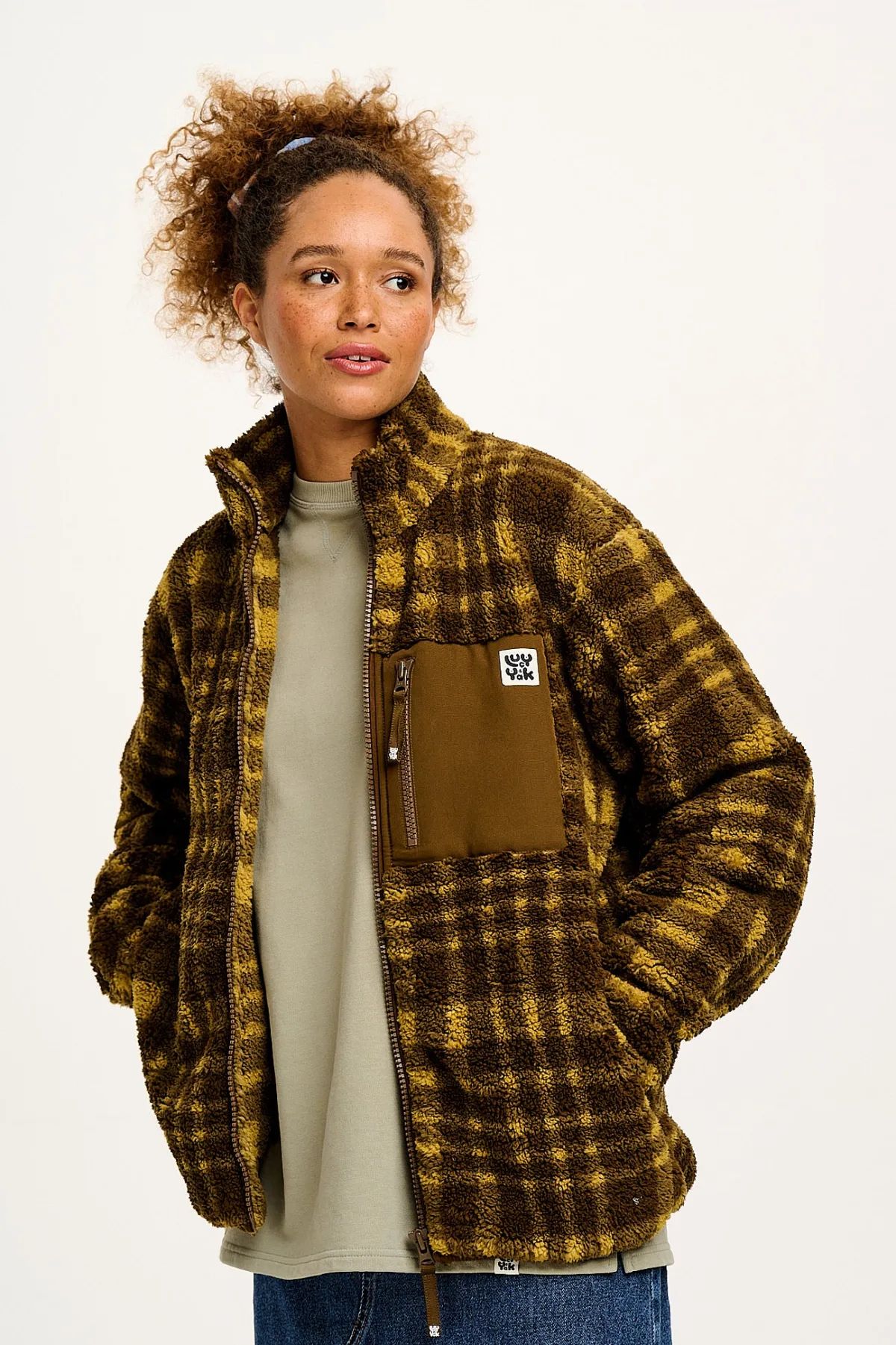 Clearance Harper - Borg Fleece Jacket in Brown Cher Check All Outerwear & Knitwear|Jackets