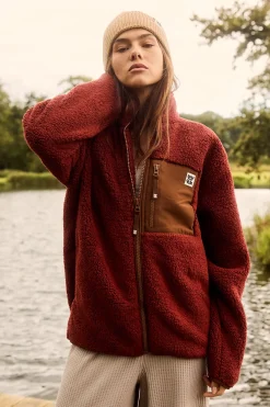 Clearance Harper - Borg Fleece Jacket in Jasper Red All Outerwear & Knitwear|Fleeces