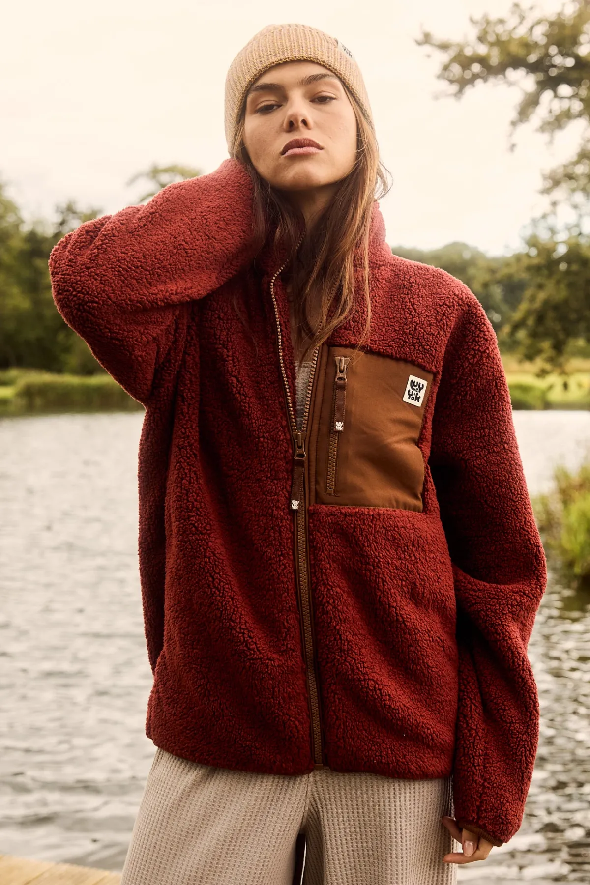 Clearance Harper - Borg Fleece Jacket in Jasper Red All Outerwear & Knitwear|Fleeces