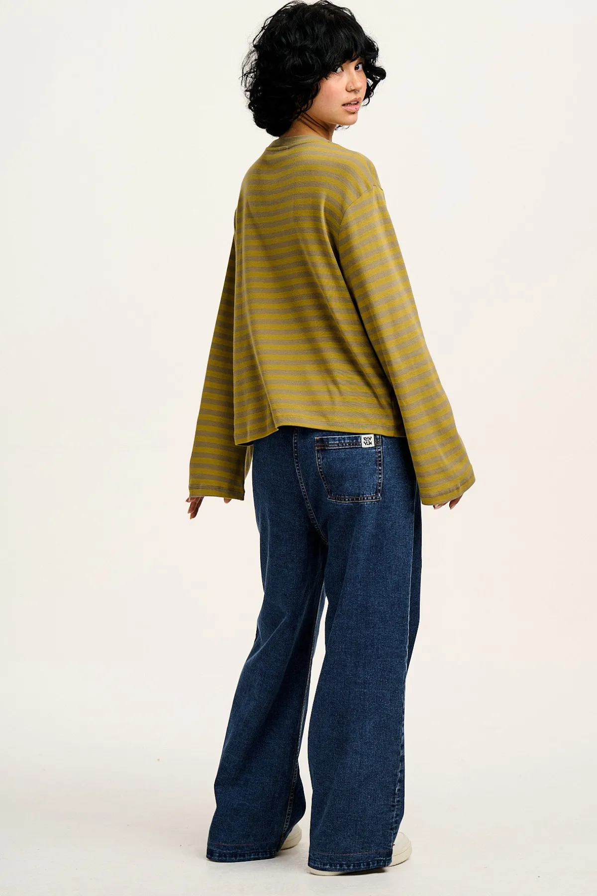 Discount Hermione - Fluted Cotton Top in Green Stripe All Tops & Tees|Long Sleeve Tops