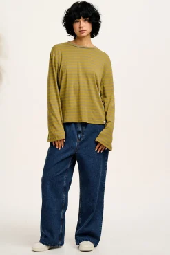 Discount Hermione - Fluted Cotton Top in Green Stripe All Tops & Tees|Long Sleeve Tops