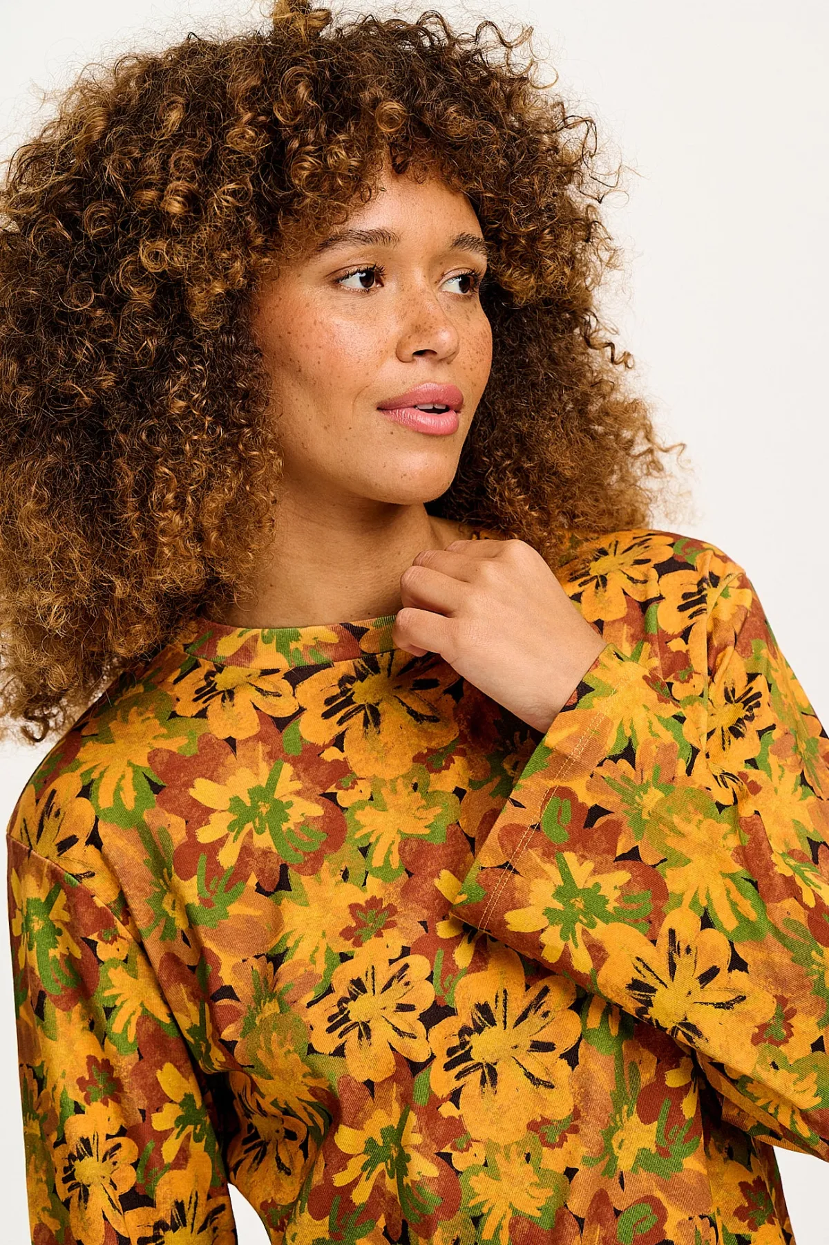 Discount Hermione - Fluted Cotton Top in Cass Floral All Tops & Tees|Long Sleeve Tops