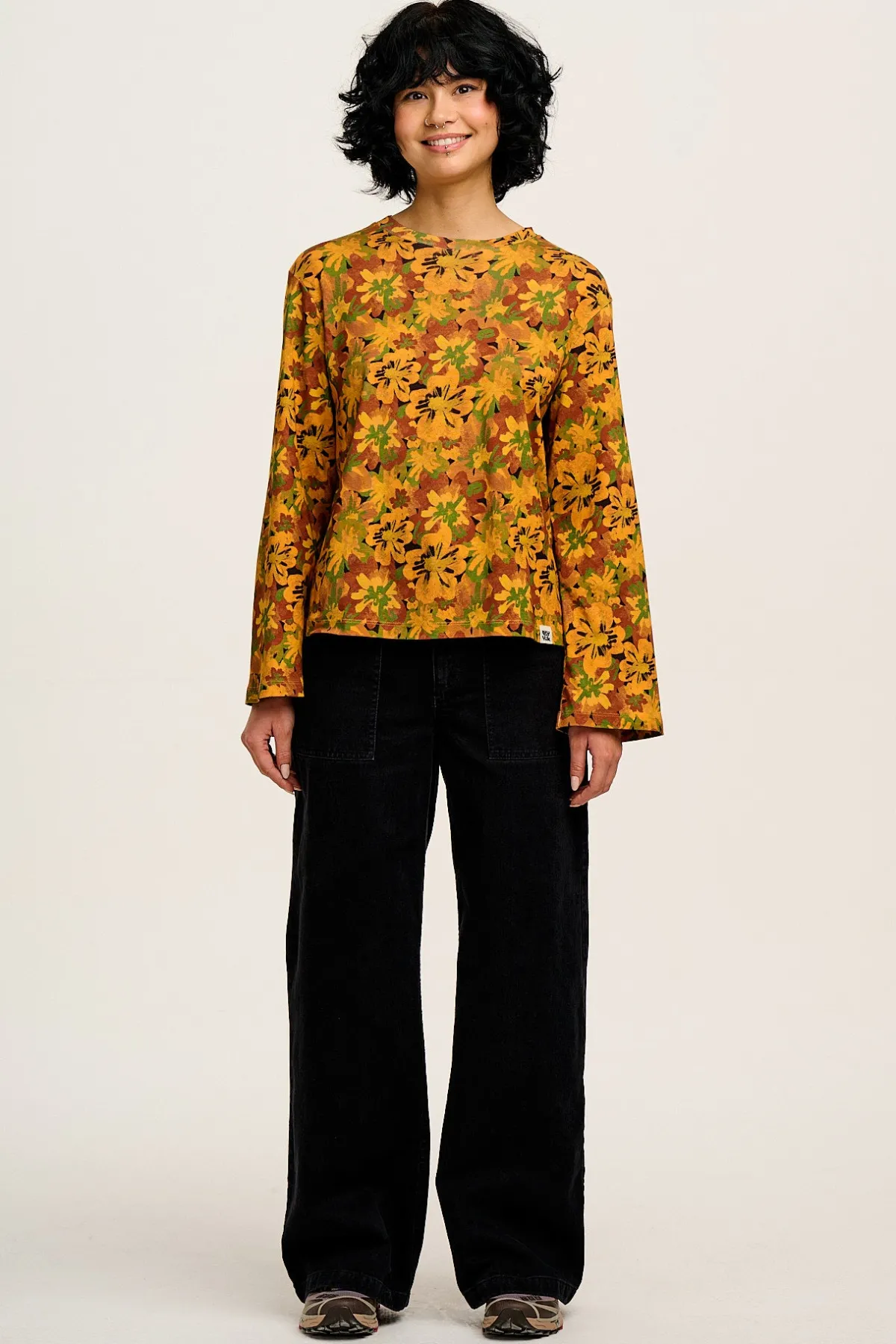 Discount Hermione - Fluted Cotton Top in Cass Floral All Tops & Tees|Long Sleeve Tops