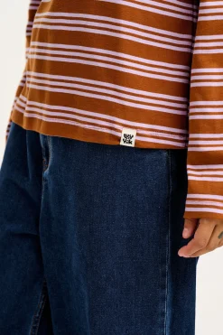 Hot Hermione - Fluted Cotton Top in Lilac & Brown Stripe All Tops & Tees|Long Sleeve Tops