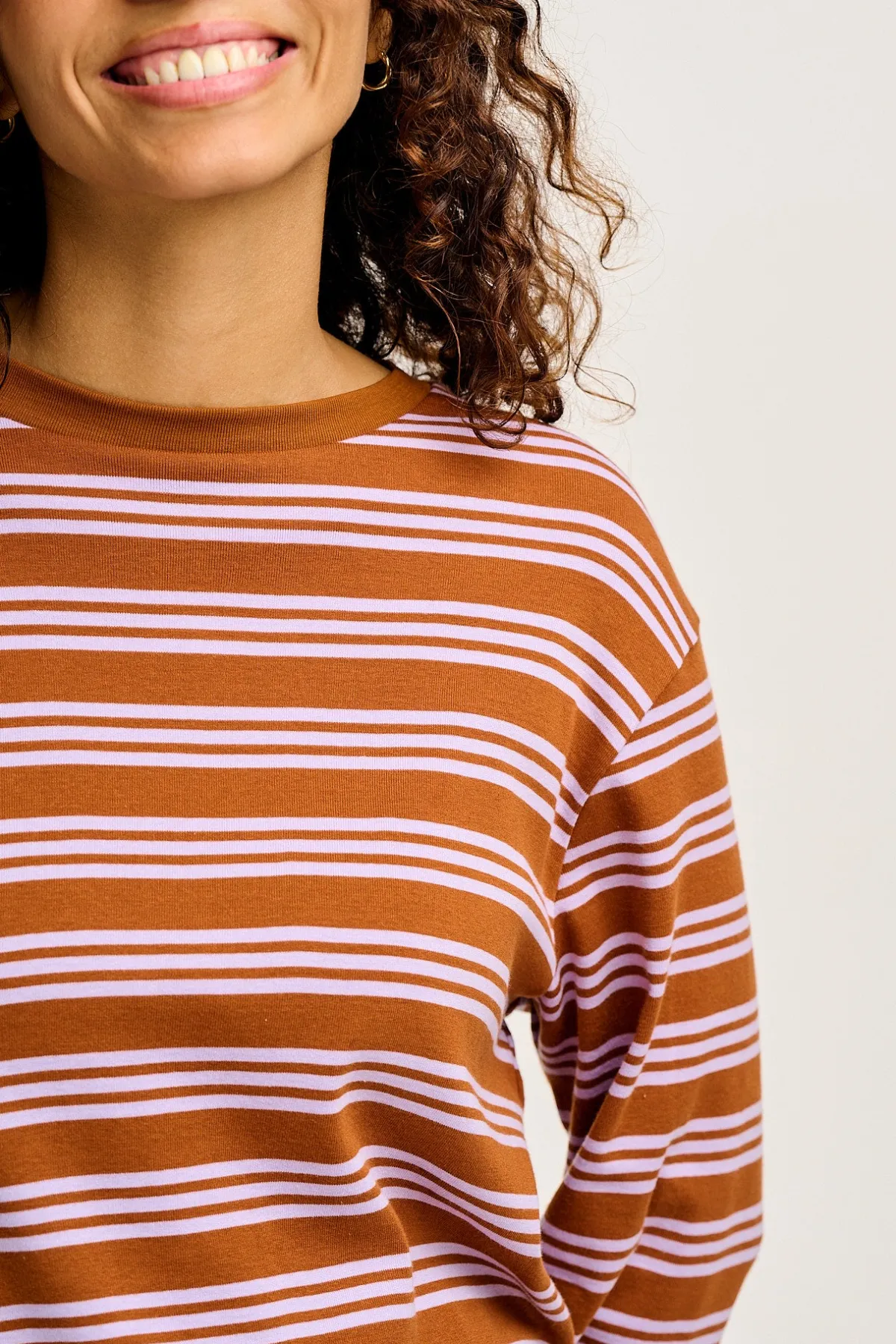 Hot Hermione - Fluted Cotton Top in Lilac & Brown Stripe All Tops & Tees|Long Sleeve Tops
