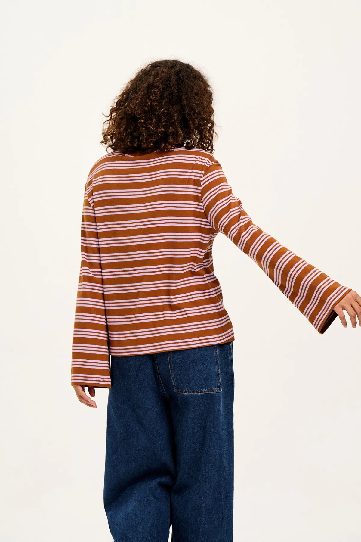 Hot Hermione - Fluted Cotton Top in Lilac & Brown Stripe All Tops & Tees|Long Sleeve Tops