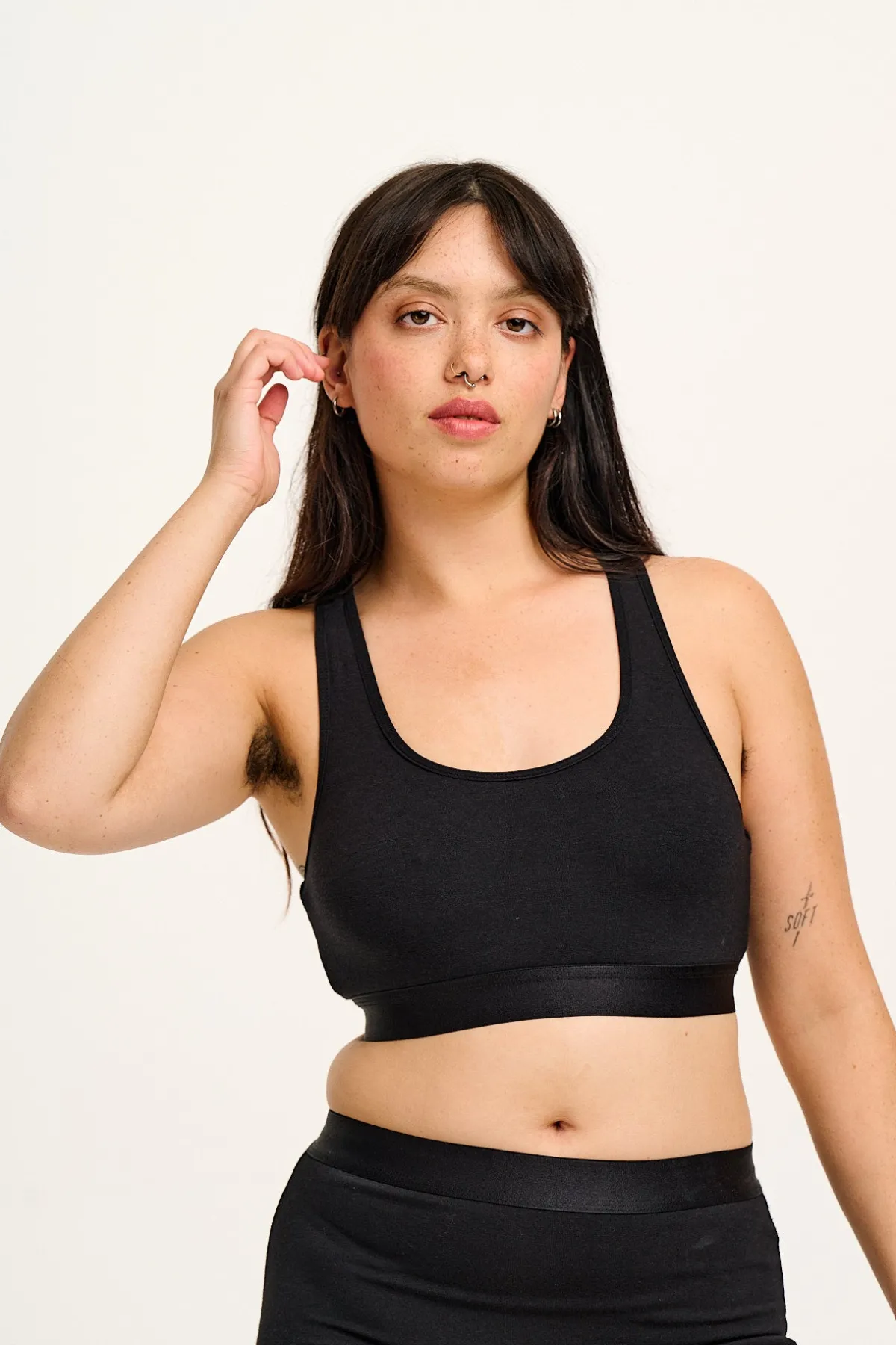 Fashion Iona - Racer Back Cotton & Bamboo Crop Top in Black All Tops & Tees|All Underwear