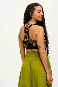Discount Iona - Racer Back Cotton & Bamboo Crop Top in Sunflower Print All Tops & Tees|Cropped Tops