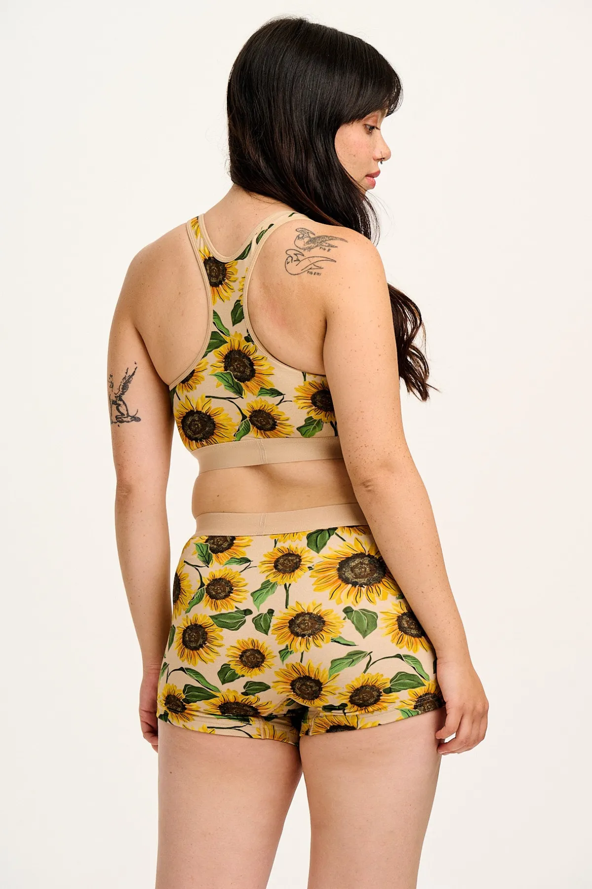 Outlet Iona - Racer Back Cotton & Bamboo Crop Top in Cream Sunflower Print All Tops & Tees|All Underwear