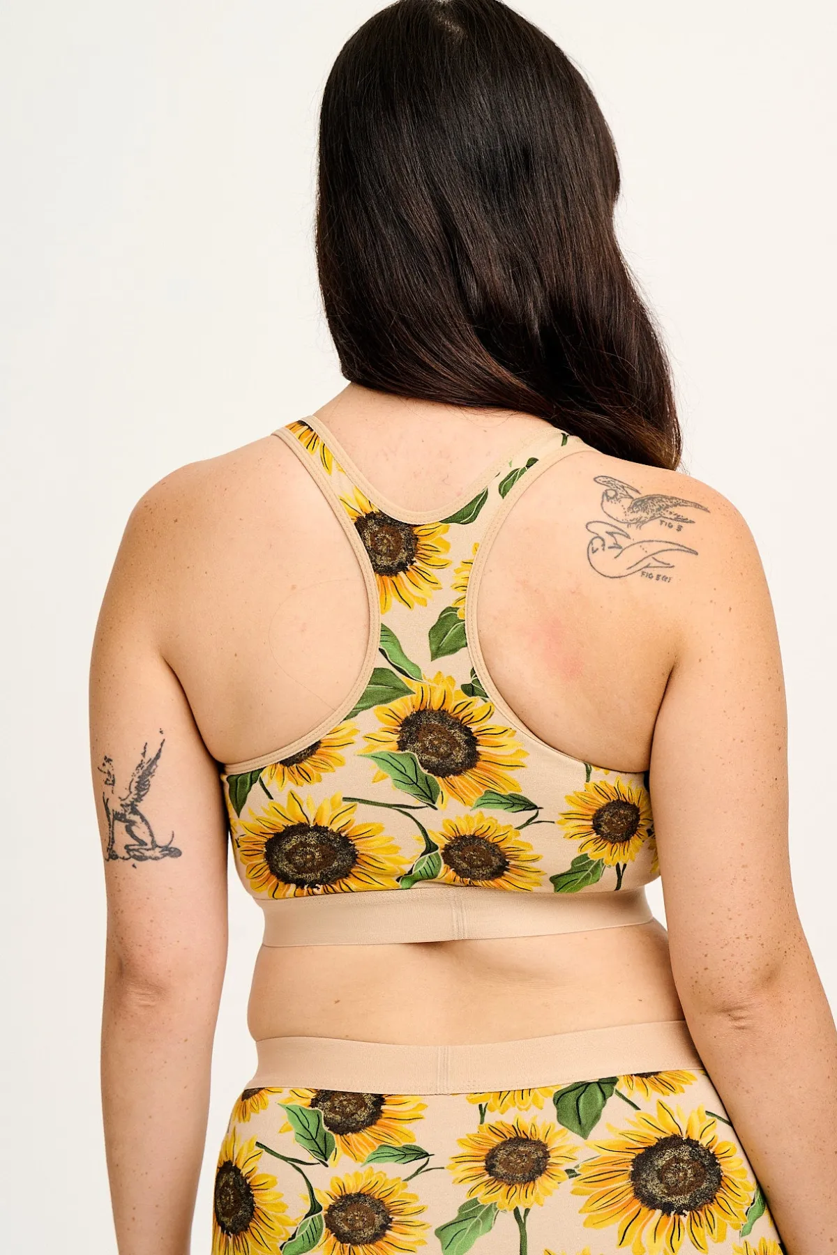 Outlet Iona - Racer Back Cotton & Bamboo Crop Top in Cream Sunflower Print All Tops & Tees|All Underwear