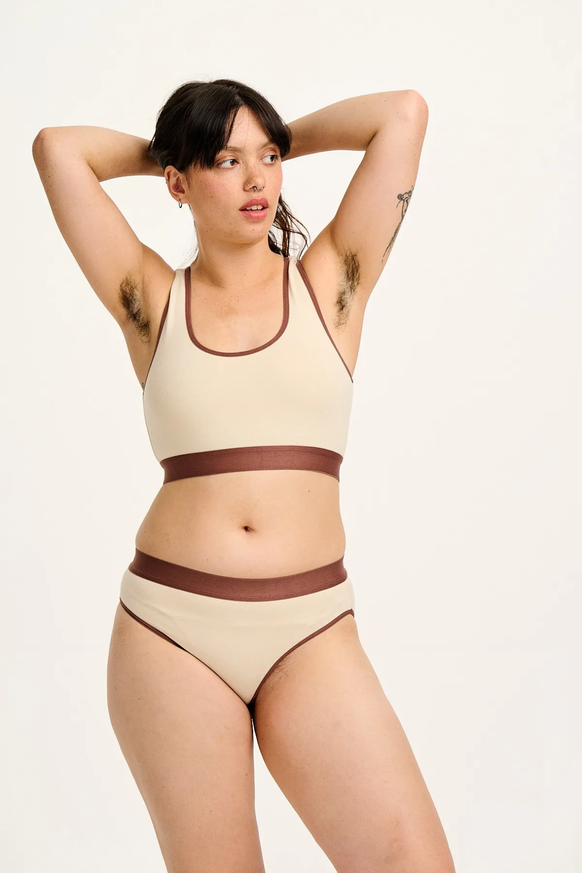 Outlet Iona - Racer Back Cotton & Bamboo Crop Top in Ecru All Tops & Tees|All Underwear