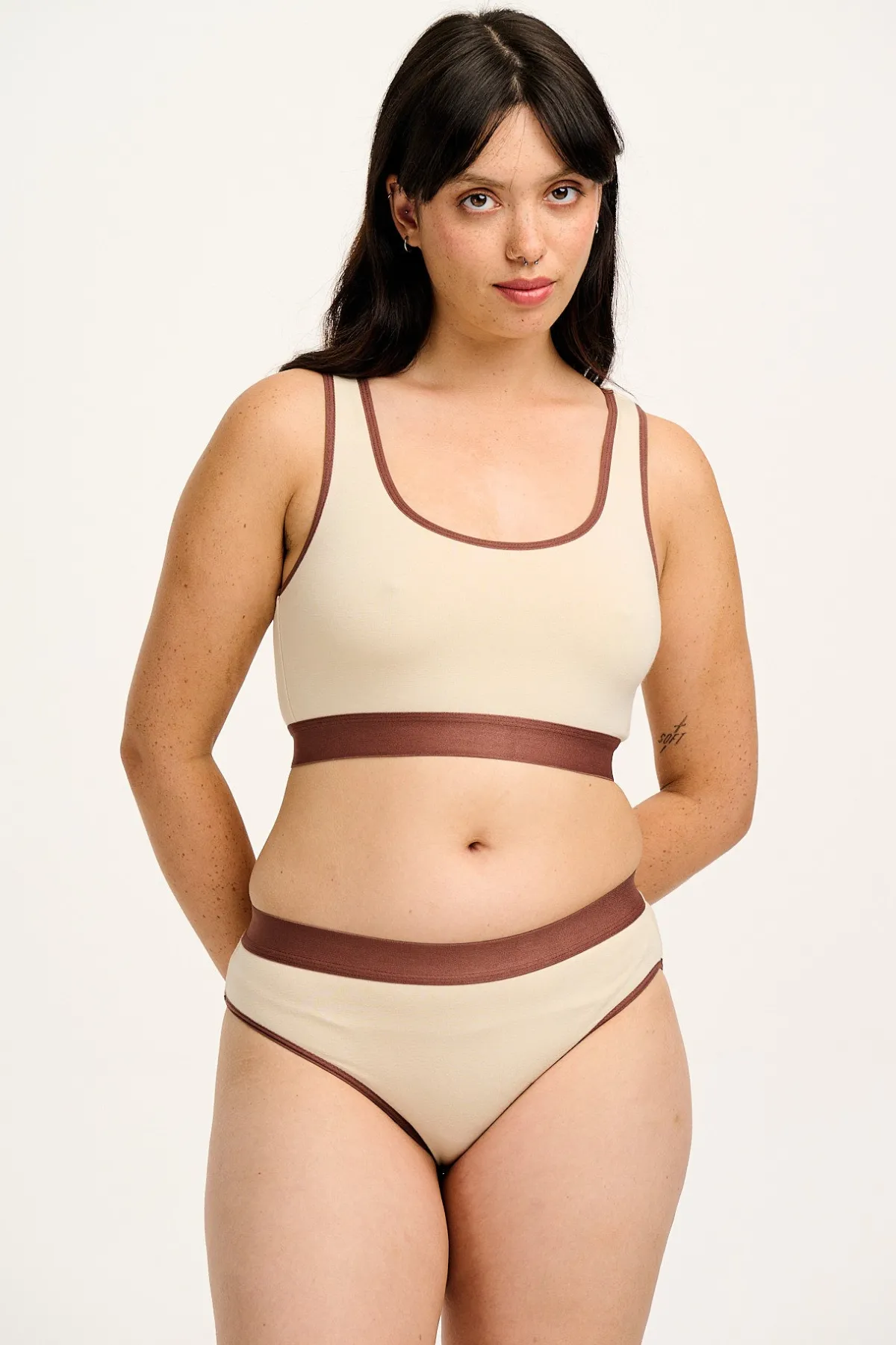 Outlet Iona - Racer Back Cotton & Bamboo Crop Top in Ecru All Tops & Tees|All Underwear