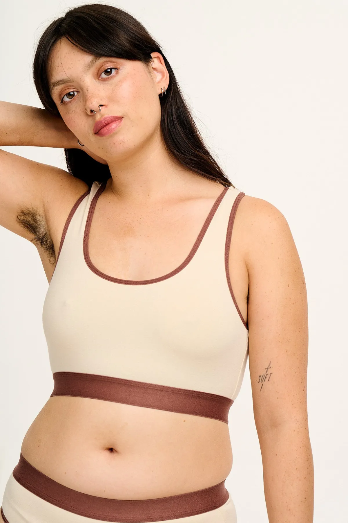 Outlet Iona - Racer Back Cotton & Bamboo Crop Top in Ecru All Tops & Tees|All Underwear