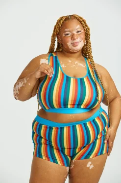 Fashion Iona - Racer Back Cotton & Bamboo Crop Top in Rainbow Stripe All Tops & Tees|Vests & Sleeveless Tops