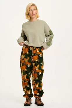 Best Jamie - Polar Fleece Joggers in Green Daisy Lu Print All Bottoms|Joggers
