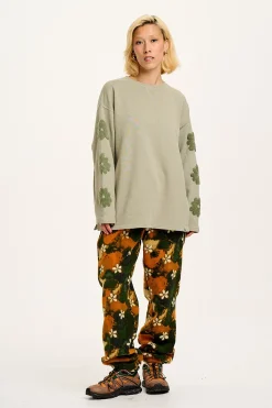 Best Jamie - Polar Fleece Joggers in Green Daisy Lu Print All Bottoms|Joggers