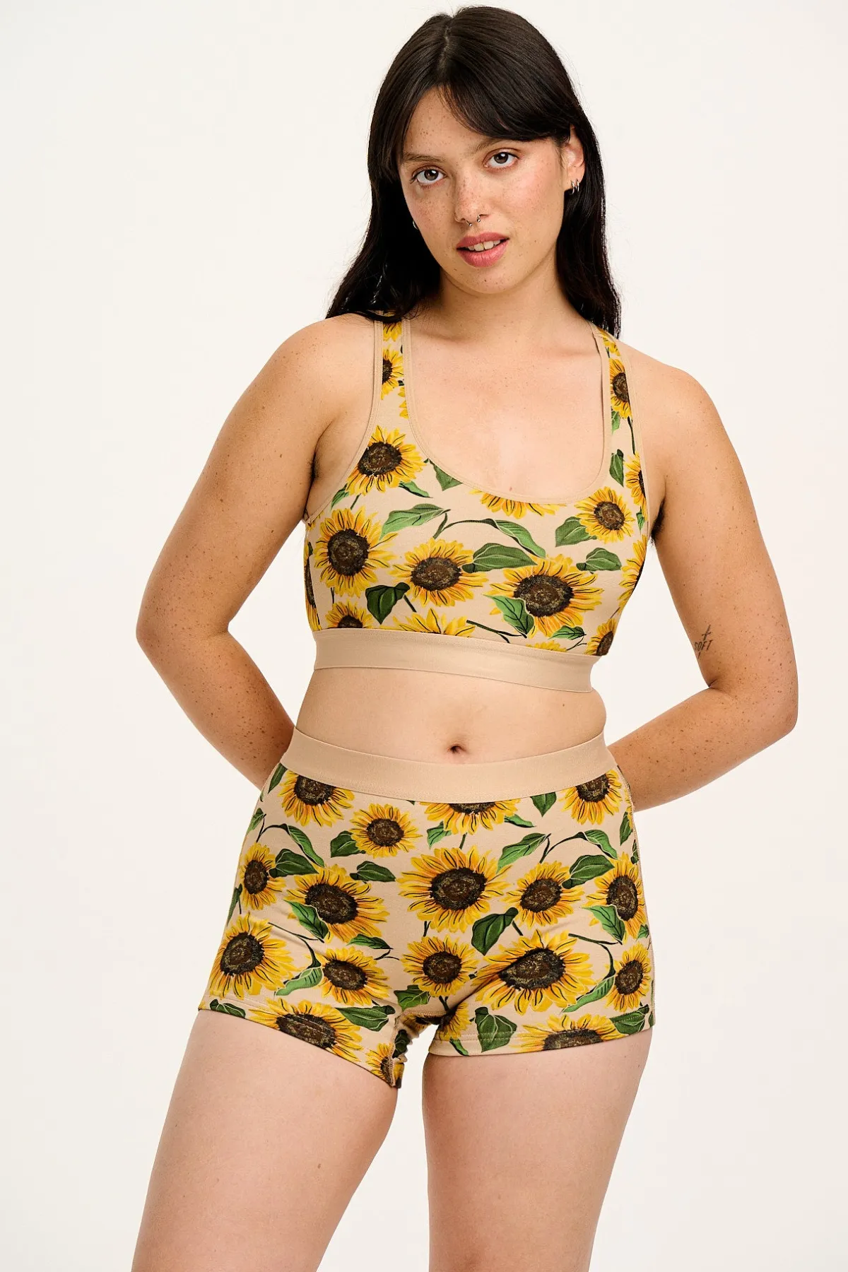 Sale Joey - Cotton & Bamboo Boxer Shorts in Cream Sunflower Print All Bottoms|All Underwear