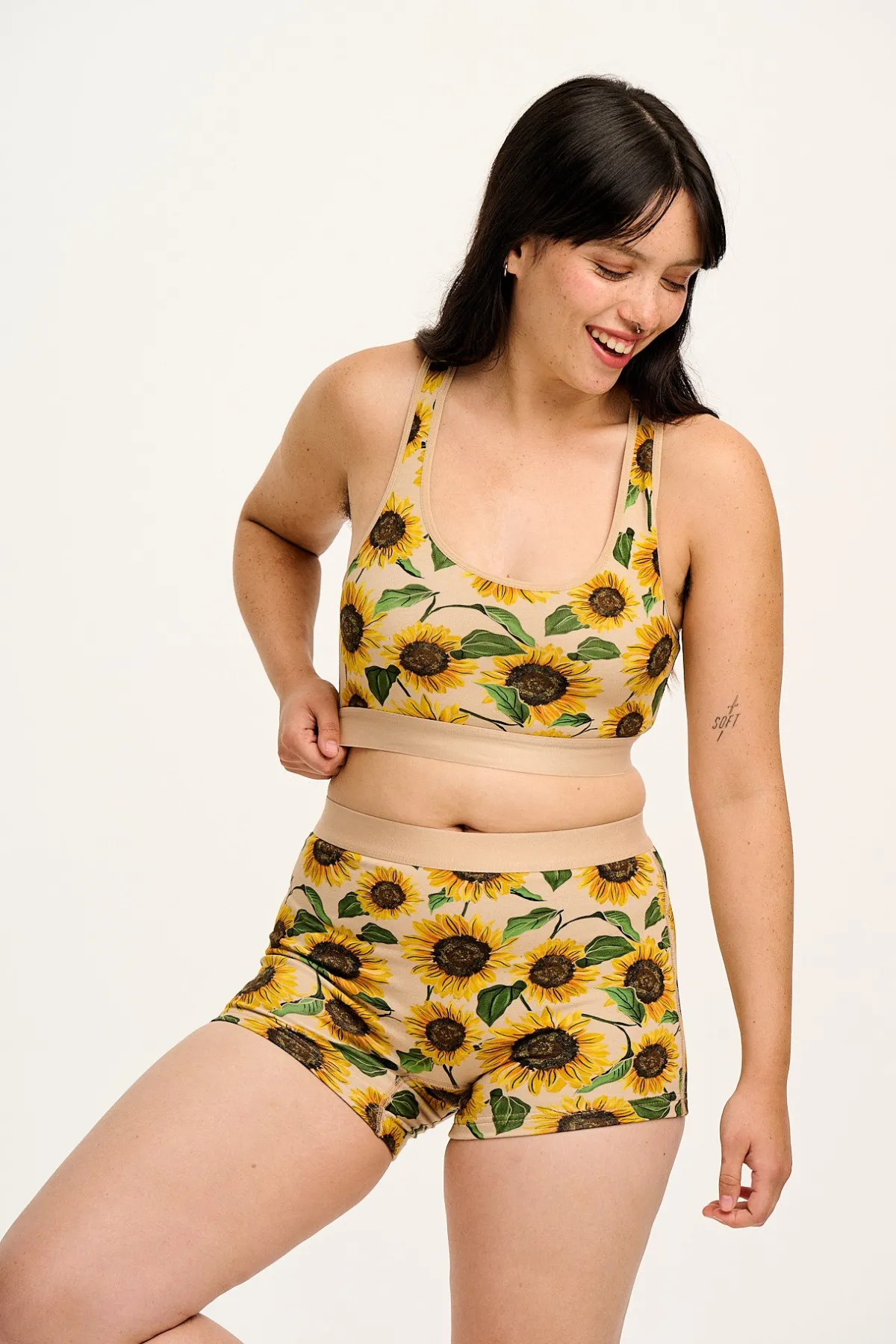Sale Joey - Cotton & Bamboo Boxer Shorts in Cream Sunflower Print All Bottoms|All Underwear