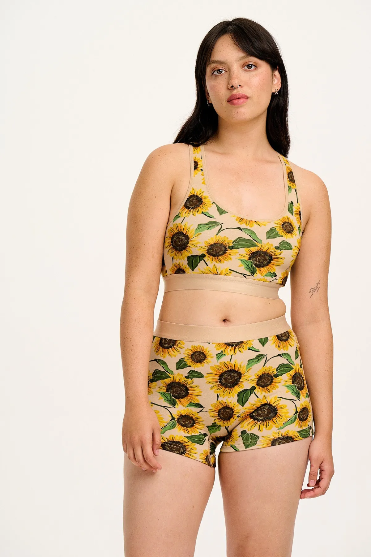 Sale Joey - Cotton & Bamboo Boxer Shorts in Cream Sunflower Print All Bottoms|All Underwear