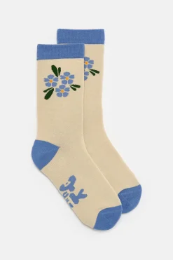 Online JoJo - Cotton Socks in Blue Flower Embroidery All Accessories|Socks