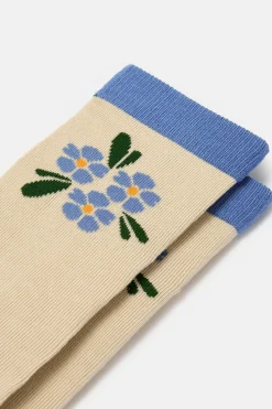 Online JoJo - Cotton Socks in Blue Flower Embroidery All Accessories|Socks