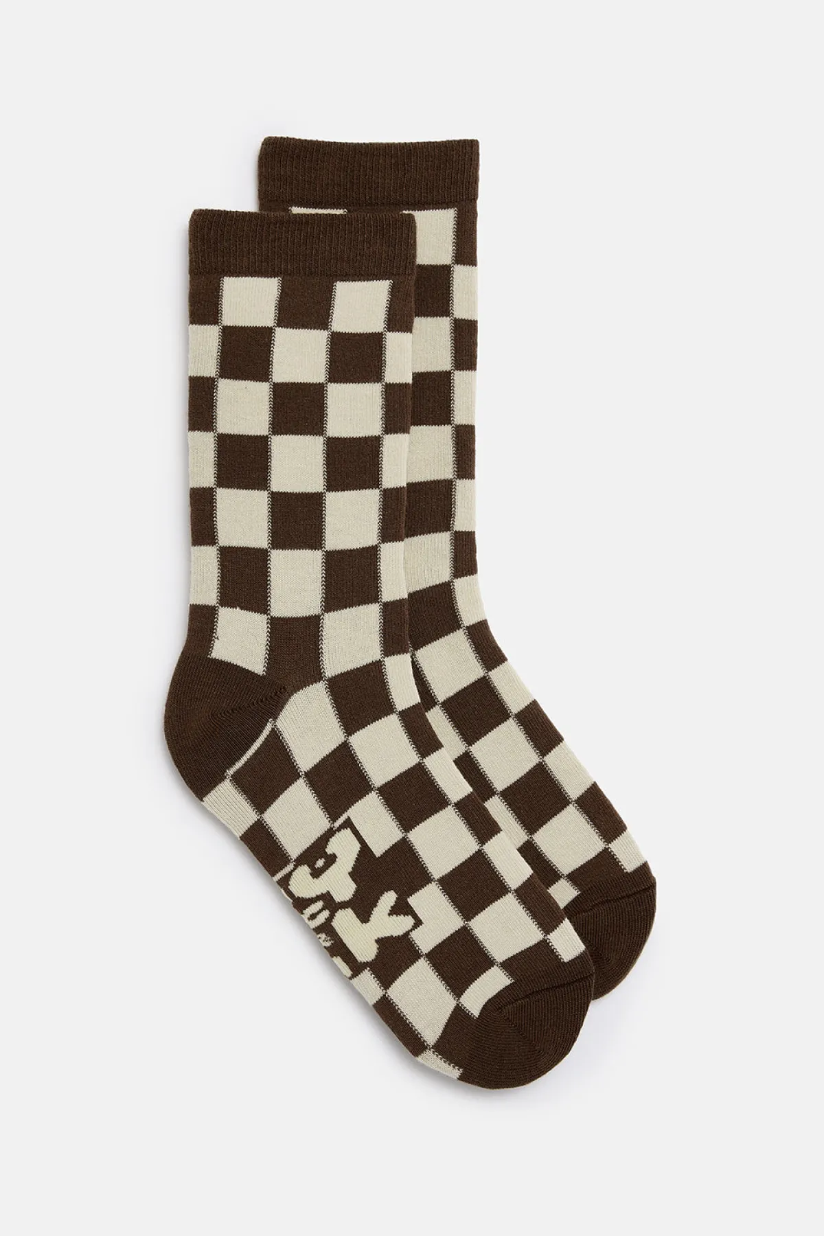 Online JoJo - Cotton Socks in Brown & Ecru Checkerboard Print Socks