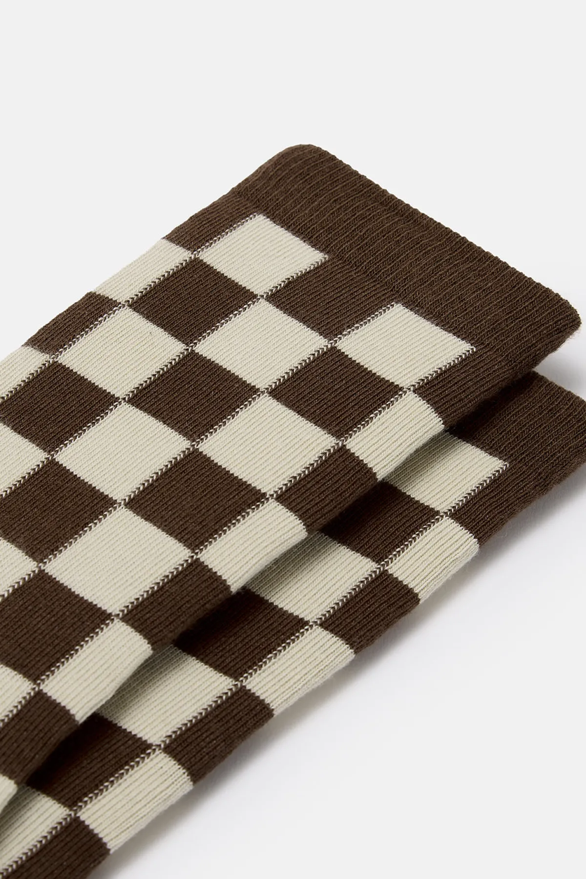Online JoJo - Cotton Socks in Brown & Ecru Checkerboard Print Socks