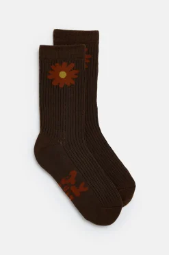 Sale JoJo - Cotton Socks in Brown with Orange Flower Print All Accessories|Socks