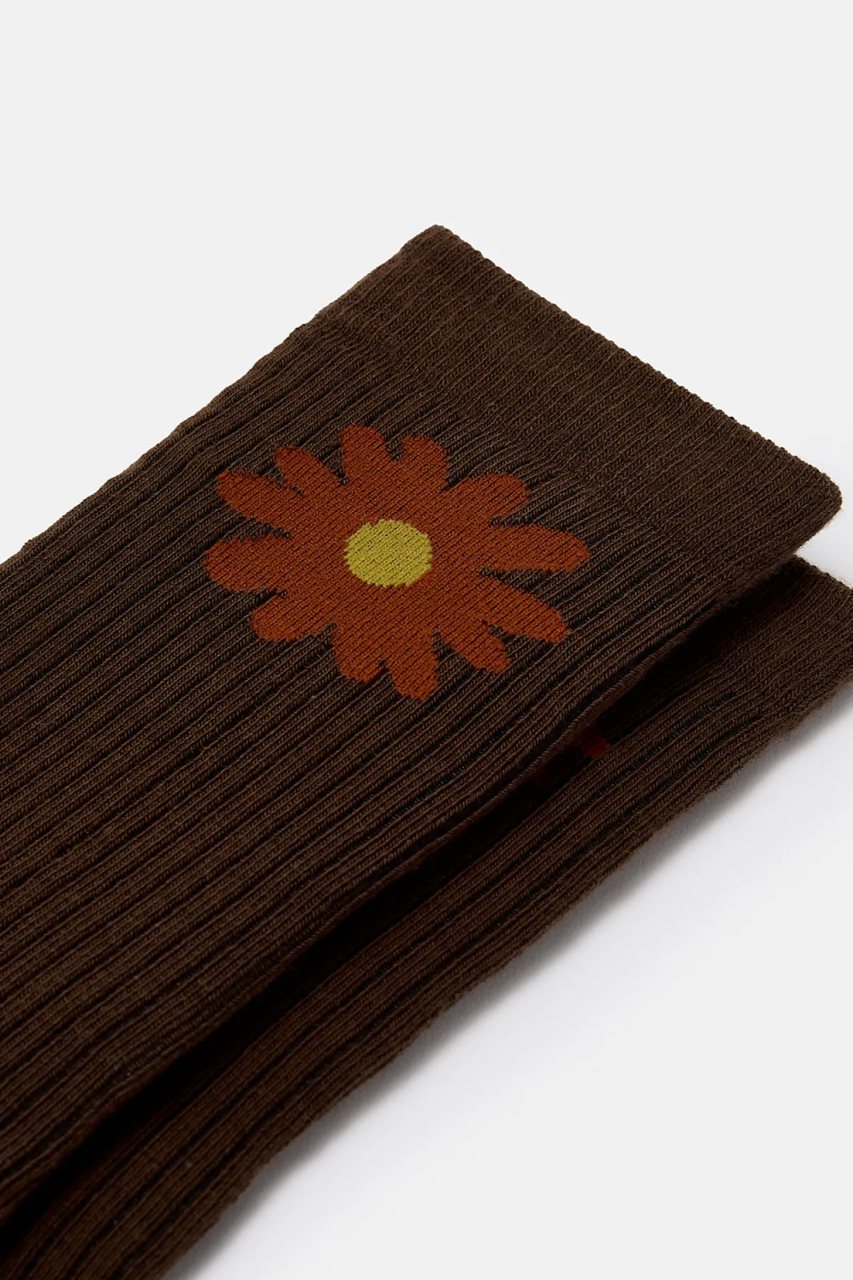 Sale JoJo - Cotton Socks in Brown with Orange Flower Print All Accessories|Socks