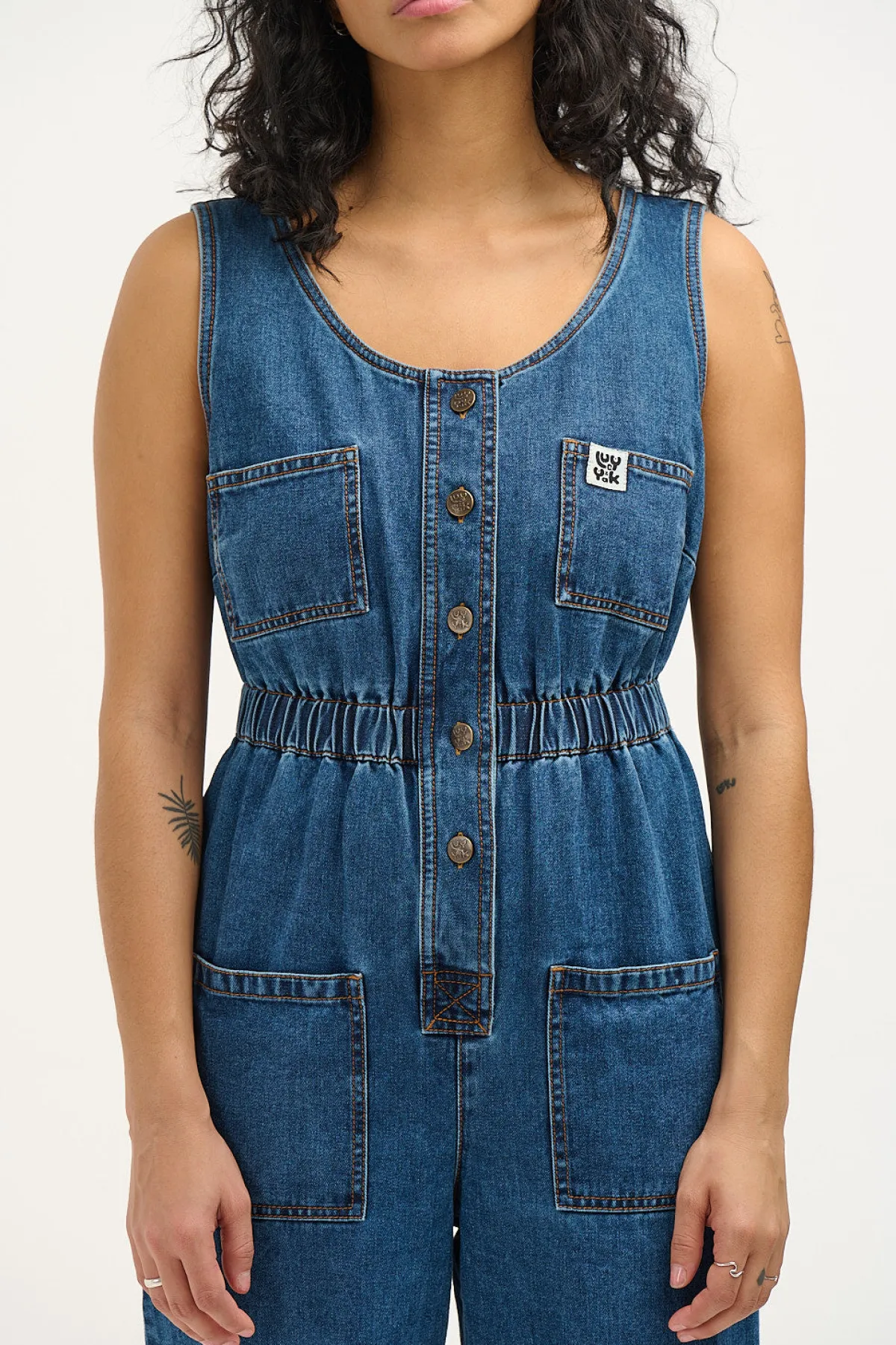 Outlet Juni - Denim Jumpsuit in Mid Wash Blue All Jumpsuits