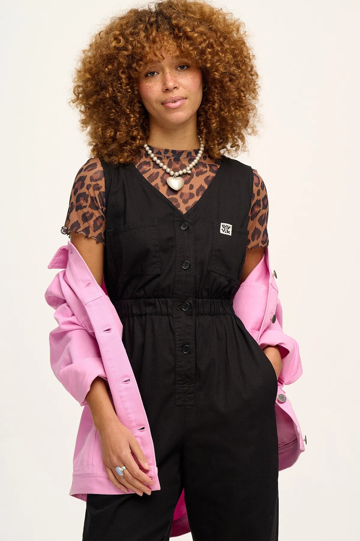 Best Juni - V-Neck Cotton Jumpsuit in Black All Jumpsuits