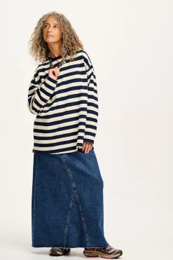 Clearance Kai - Midweight Cosy Loop Back Cotton Sweatshirt in Navy & Ecru All Tops & Tees|Sweaters & Hoodies