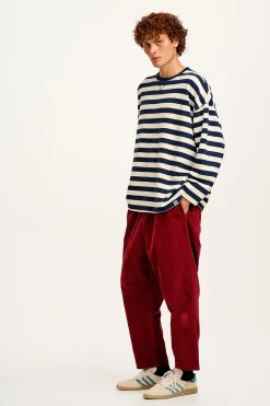 Clearance Kai - Midweight Cosy Loop Back Cotton Sweatshirt in Navy & Ecru All Tops & Tees|Sweaters & Hoodies