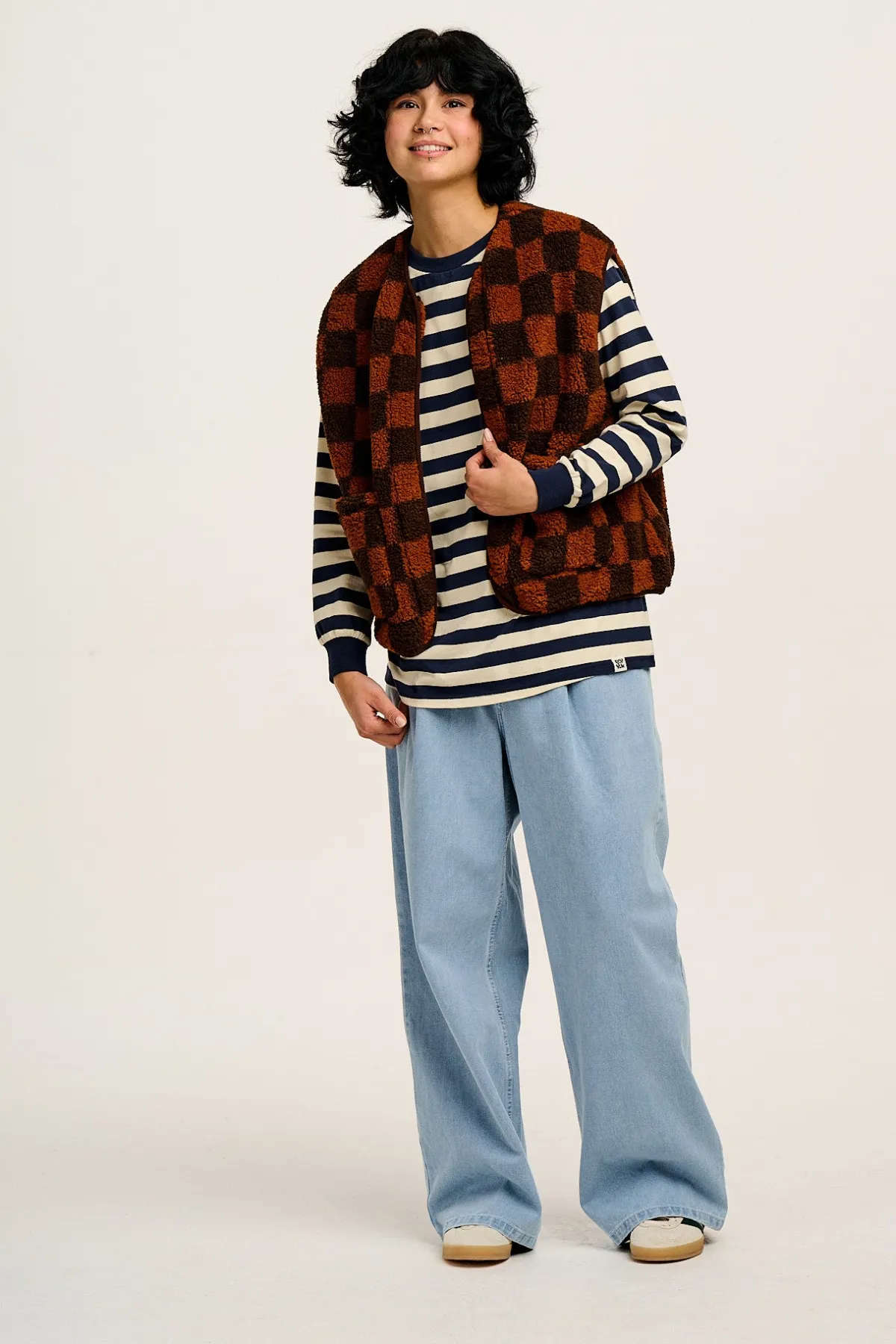 Online Kenny - Long Sleeve Skater Cotton Tee in Navy & Ecru Stripe All Tops & Tees|Long Sleeve Tops