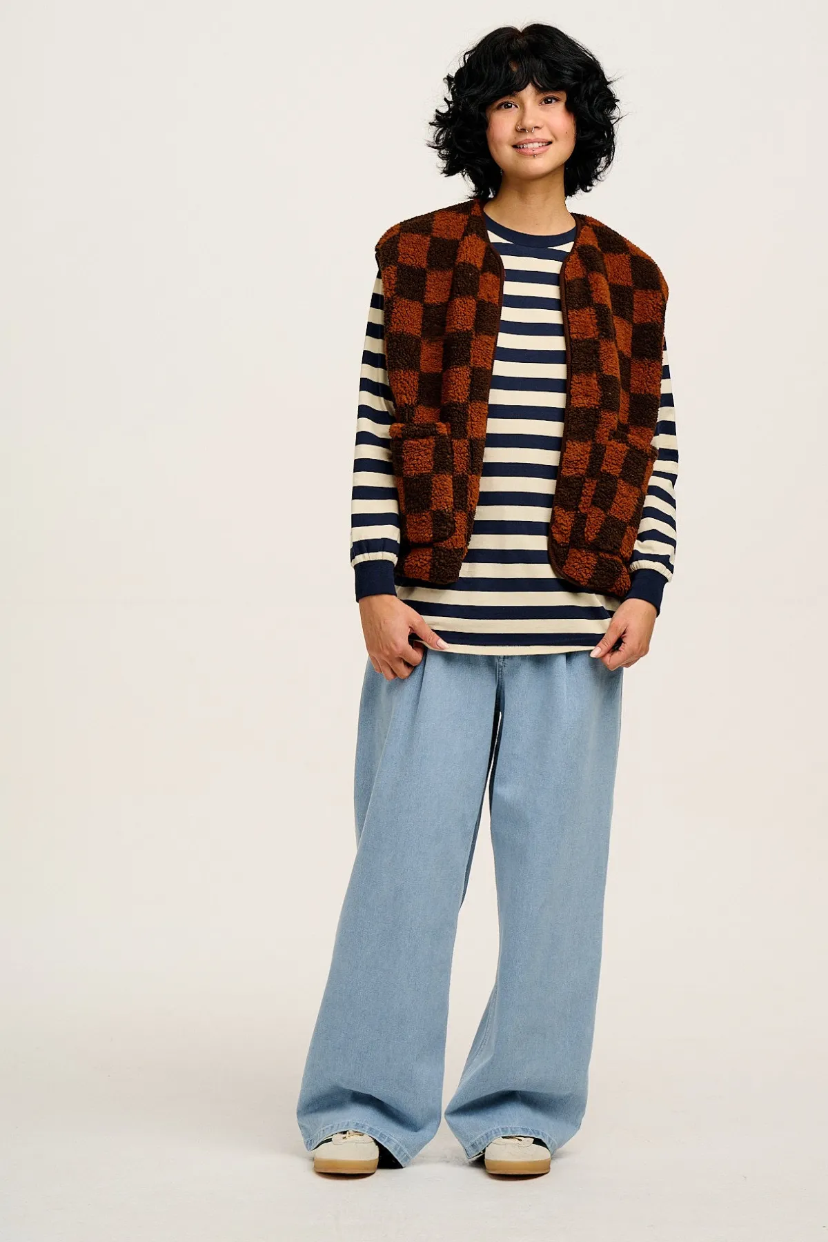 Online Kenny - Long Sleeve Skater Cotton Tee in Navy & Ecru Stripe All Tops & Tees|Long Sleeve Tops