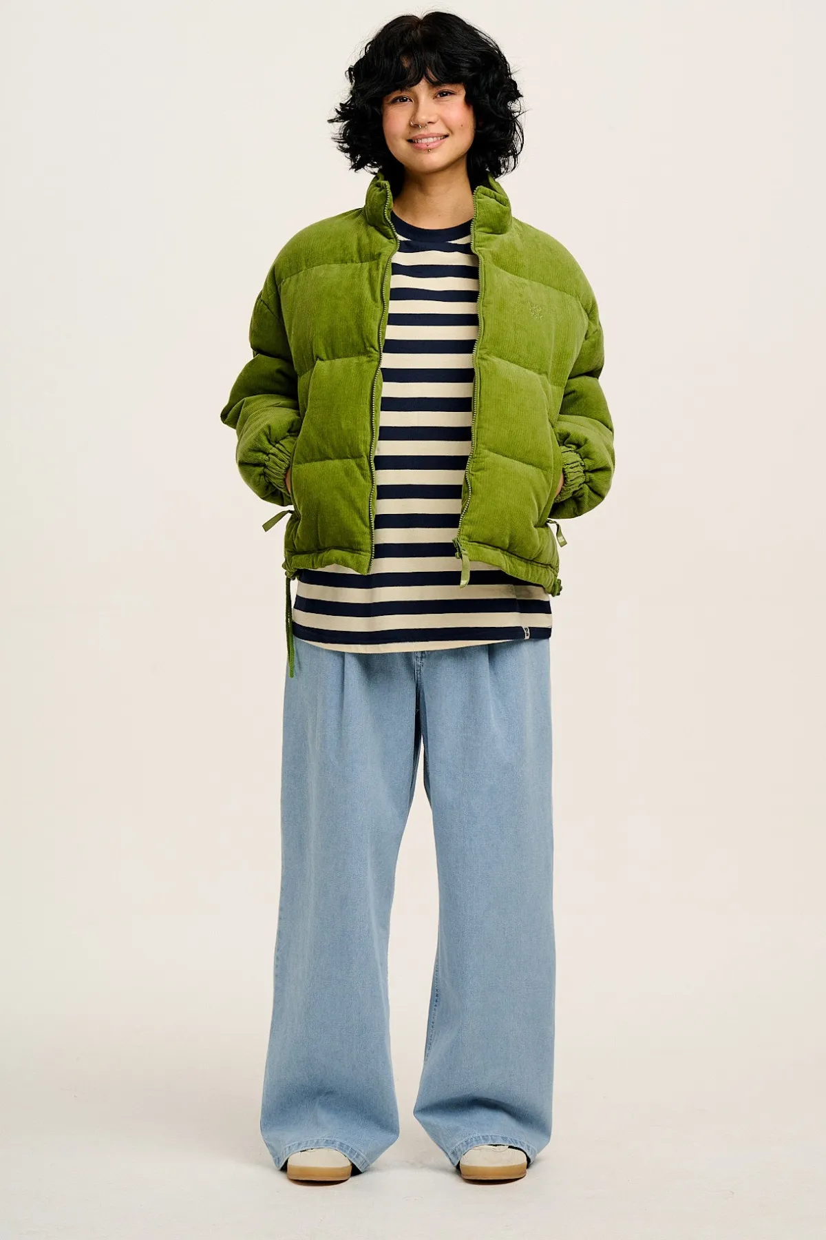 Online Kenny - Long Sleeve Skater Cotton Tee in Navy & Ecru Stripe All Tops & Tees|Long Sleeve Tops