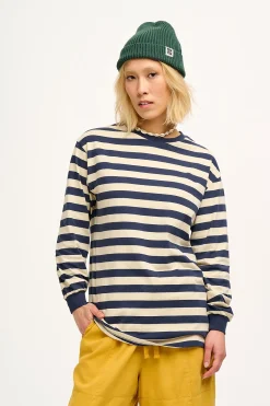 Online Kenny - Long Sleeve Skater Cotton Tee in Navy & Ecru Stripe All Tops & Tees|Long Sleeve Tops