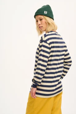 Online Kenny - Long Sleeve Skater Cotton Tee in Navy & Ecru Stripe All Tops & Tees|Long Sleeve Tops