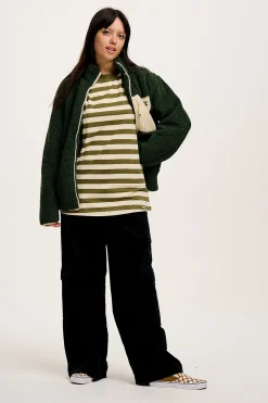 Sale Kenny - Long Sleeve Skater Cotton Tee in Green & Ecru Stripe All Tops & Tees|Long Sleeve Tops