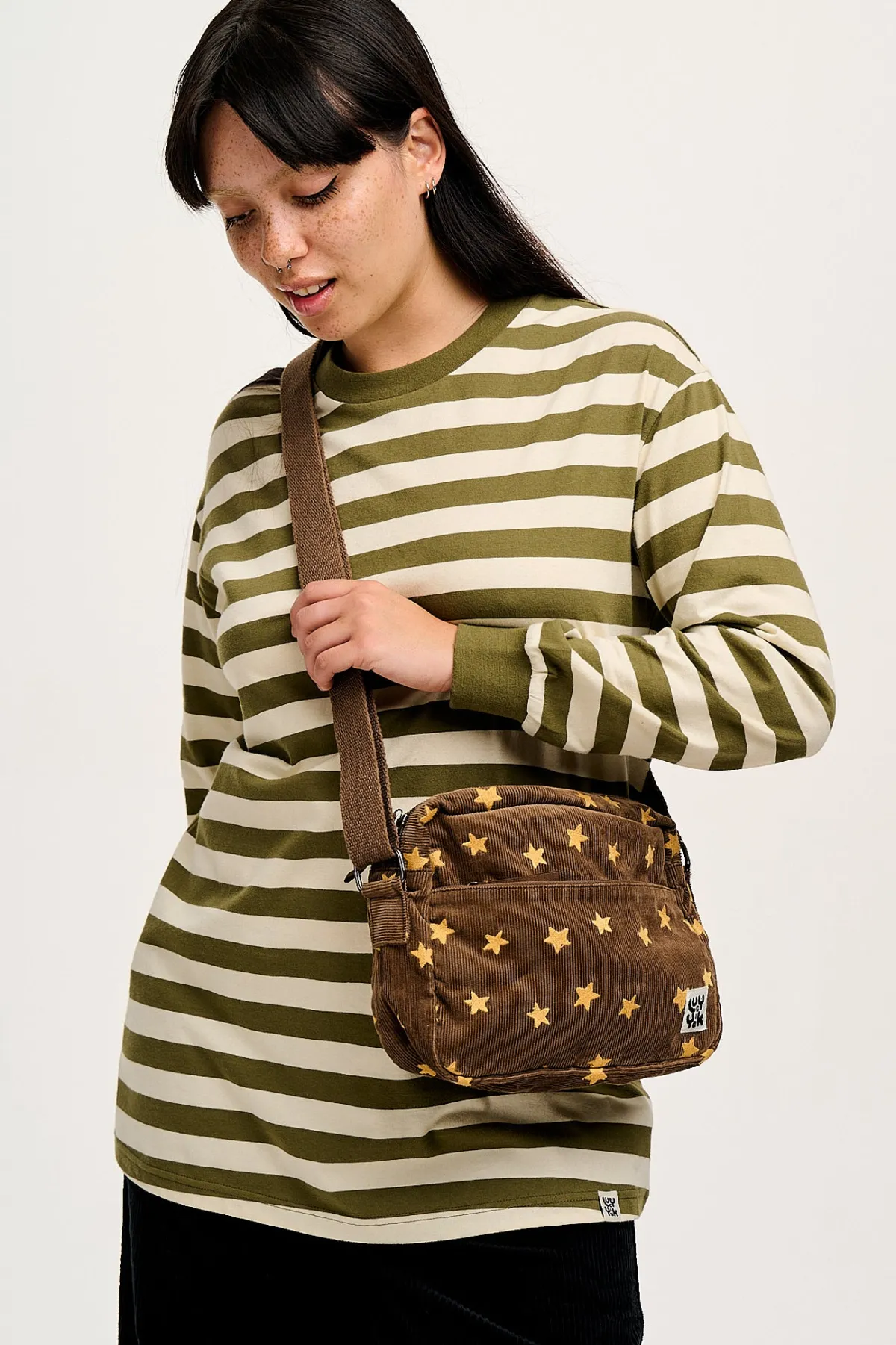 Sale Kenny - Long Sleeve Skater Cotton Tee in Green & Ecru Stripe All Tops & Tees|Long Sleeve Tops