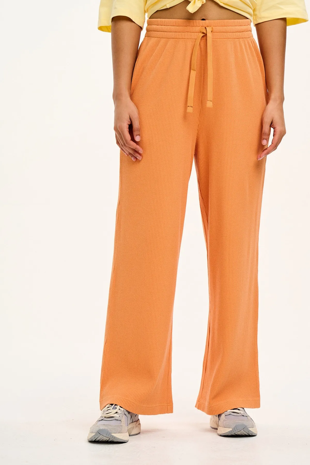Fashion Larson - Wide Leg Waffle Cotton Joggers in Sunset Orange All Bottoms|Joggers