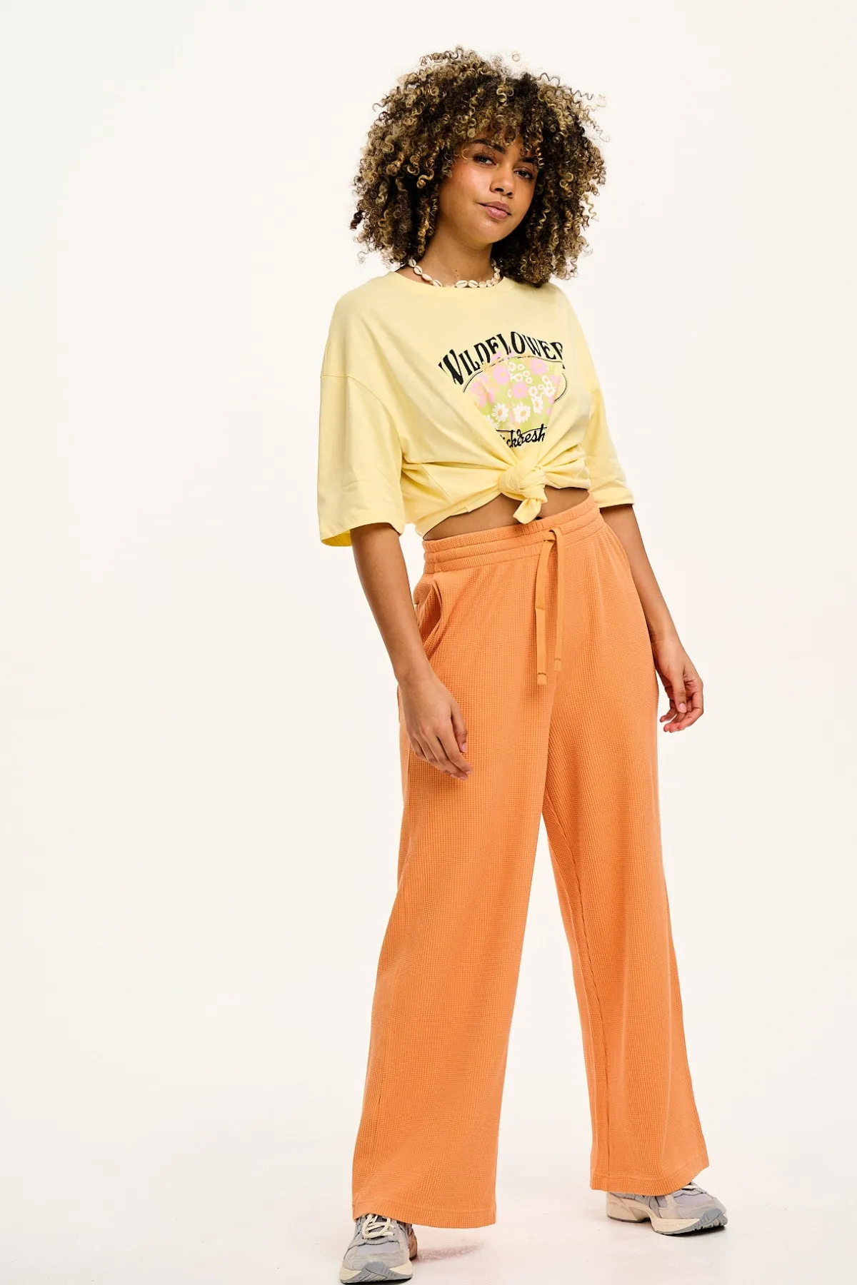 Fashion Larson - Wide Leg Waffle Cotton Joggers in Sunset Orange All Bottoms|Joggers